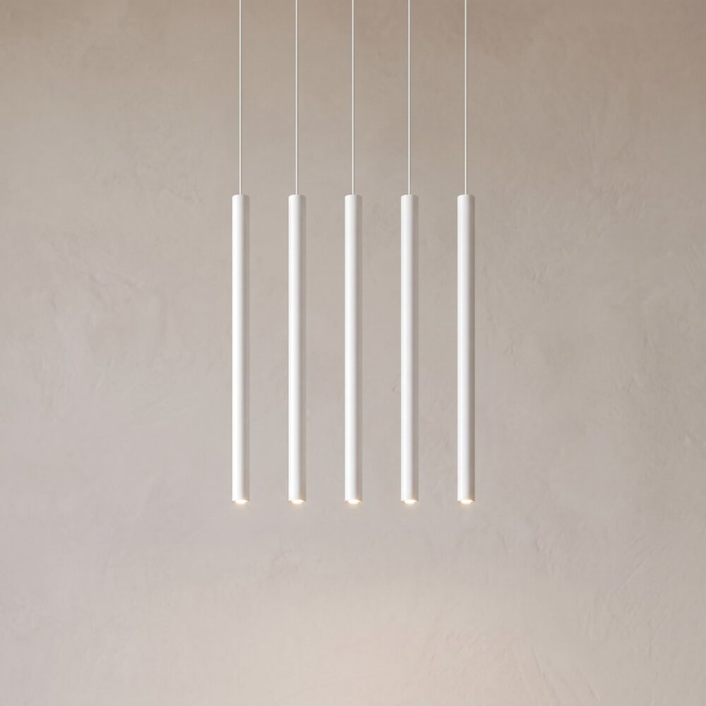 Pendelleuchte 5 Lichtstäbe auf Leiste