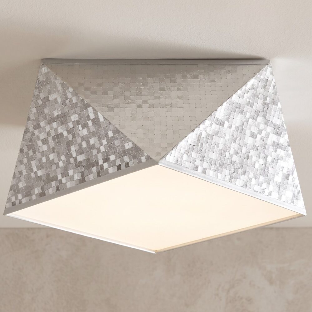 Sechseckige Deckenleuchte, gehämmertes Silber, 25 cm