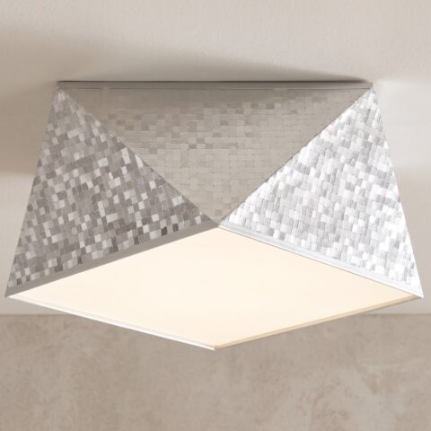 Sechseckige Deckenleuchte, gehämmertes Silber, 25 cm