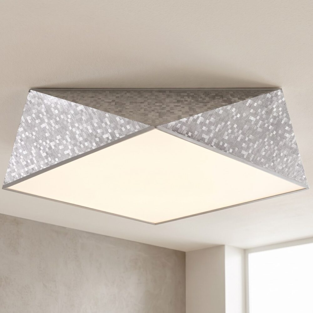 Sechseckige Deckenleuchte, gehämmertes Silber, 45 cm