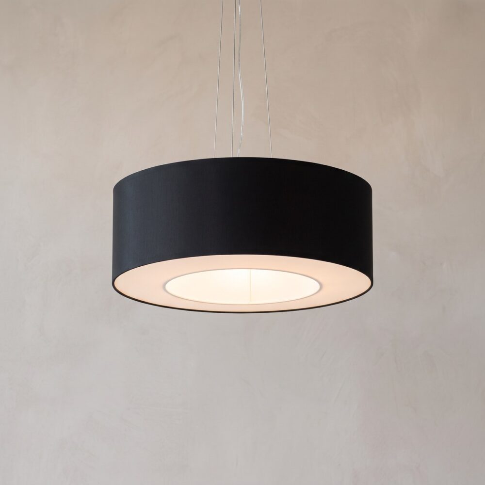 Ring-Pendelleuchte aus schwarzem Stoff, 50 cm