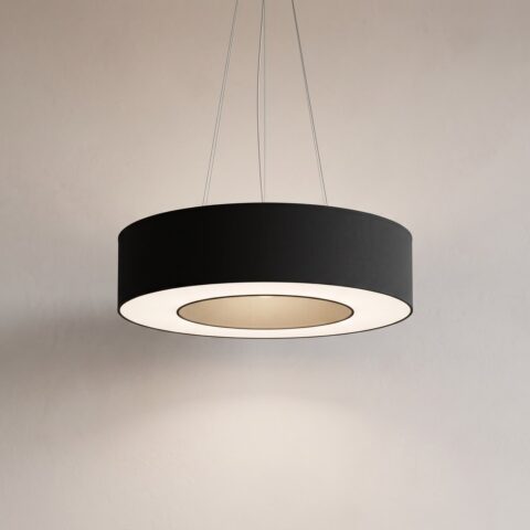 Ring-Pendelleuchte aus schwarzem Stoff, 70 cm