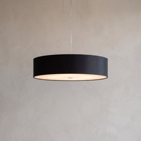 Runde Pendelleuchte aus schwarzem Stoff, 50 cm