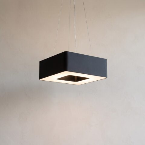 Quadratische Pendelleuchte aus schwarzem Stoff, 60 cm