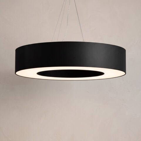Ring-Pendelleuchte aus schwarzem Stoff, 90 cm
