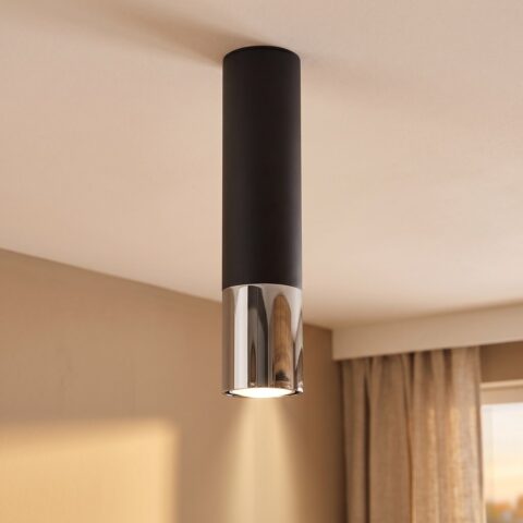 Deckenstrahler Röhre schwarz mit Metallring