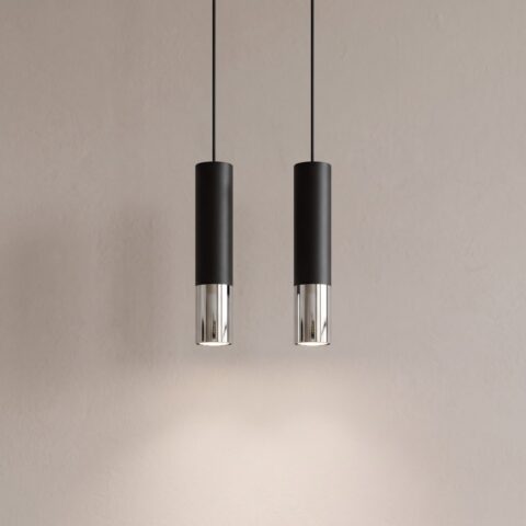 Pendelleuchte 2 schwarze Röhren mit Metallring
