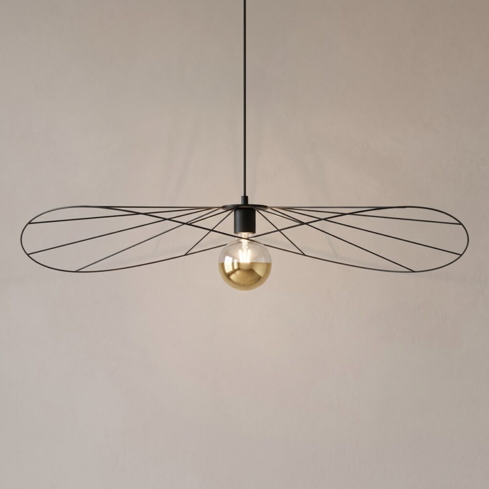 Pendelleuchte Scheibe aus schwarzem Drahtgeflecht, 110 cm