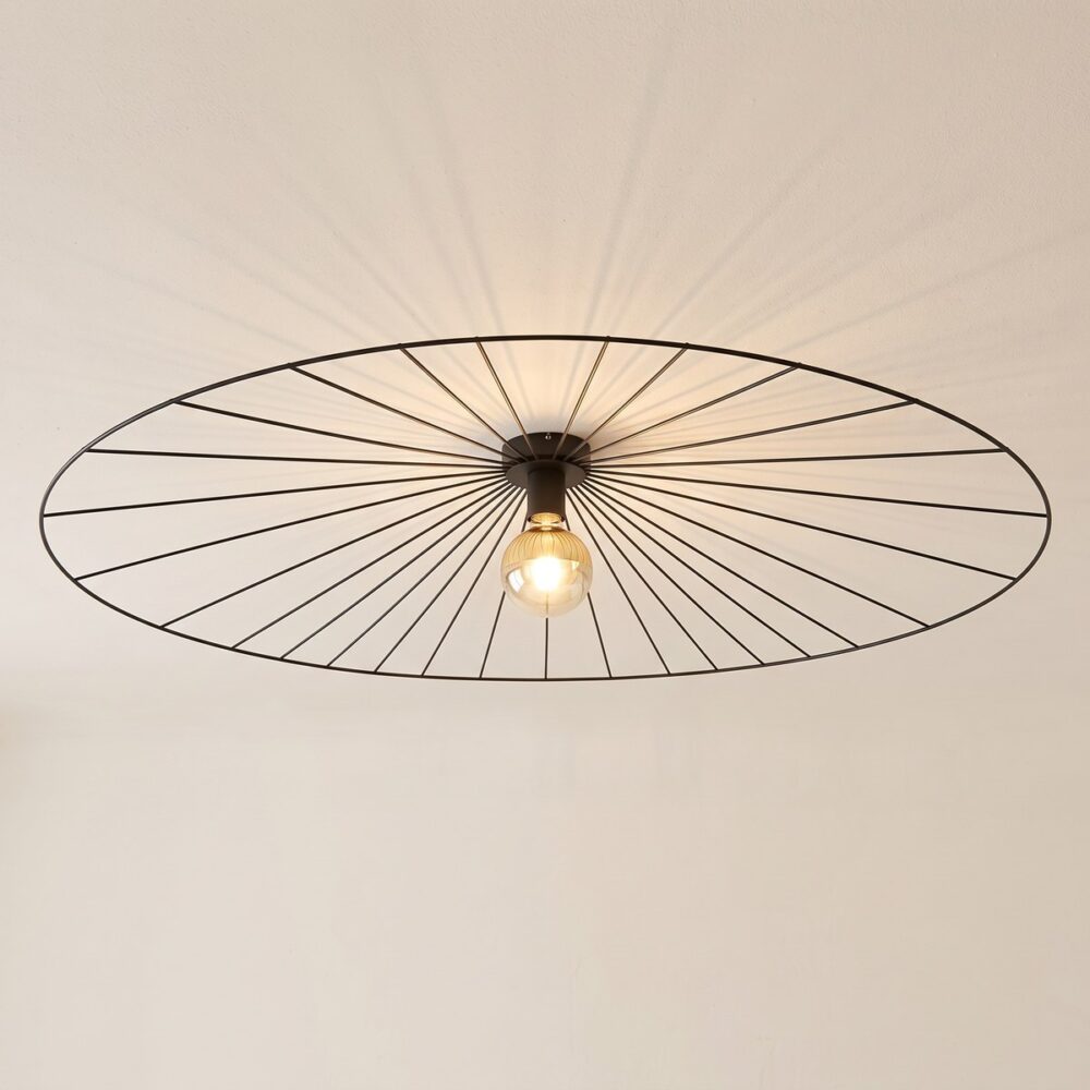 Deckenleuchte Scheibe aus schwarzem Drahtgeflecht, 140 cm