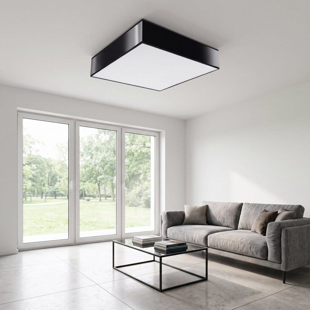 Flache quadratische Deckenleuchte, weißer Diffusor, 55 cm