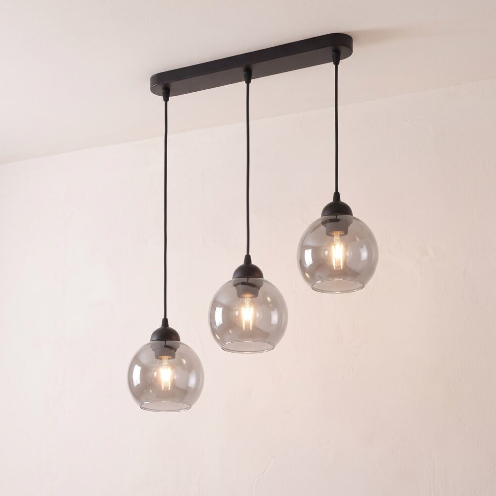 Hängeleuchte mit 3 Design-Lampen aus Rauchglas