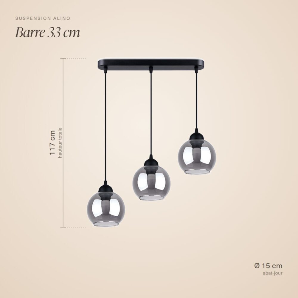 Hängeleuchte mit 3 Design-Lampen aus Rauchglas