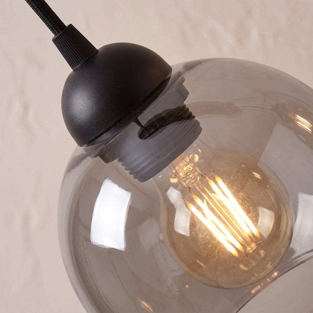 Hängeleuchte mit 3 Design-Lampen aus Rauchglas