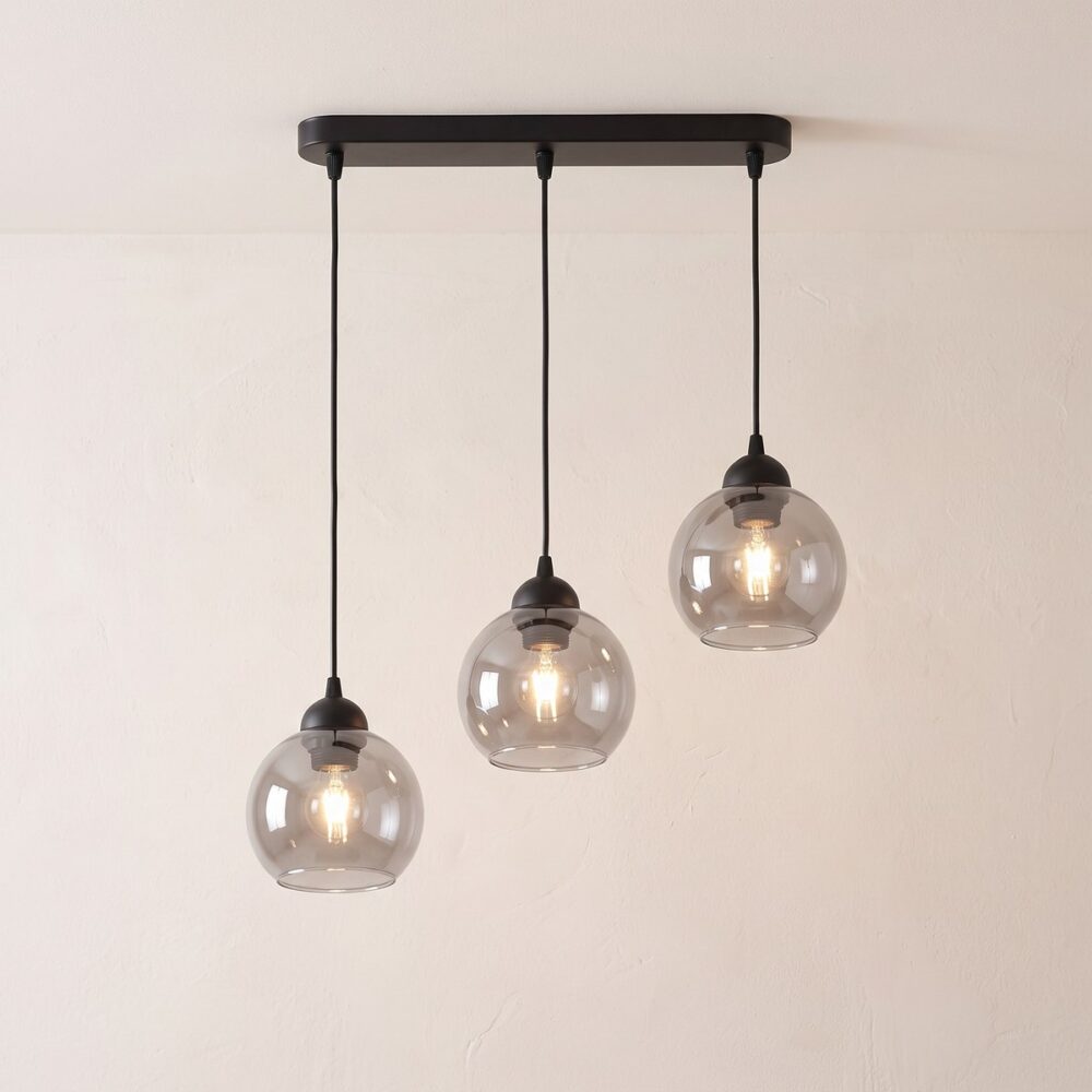 Hängeleuchte mit 3 Design-Lampen aus Rauchglas