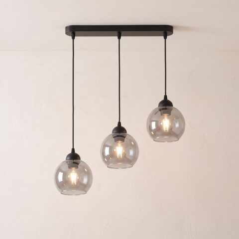 Hängeleuchte mit 3 Design-Lampen aus Rauchglas