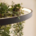 Schwarze LED-Ring-Hängeleuchte mit Pflanzgefäß