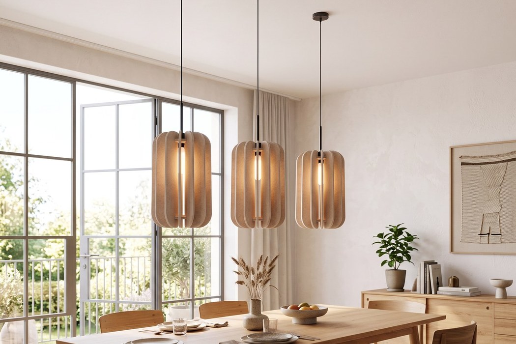 Design-Pendelleuchte aus Filz-Lamellen