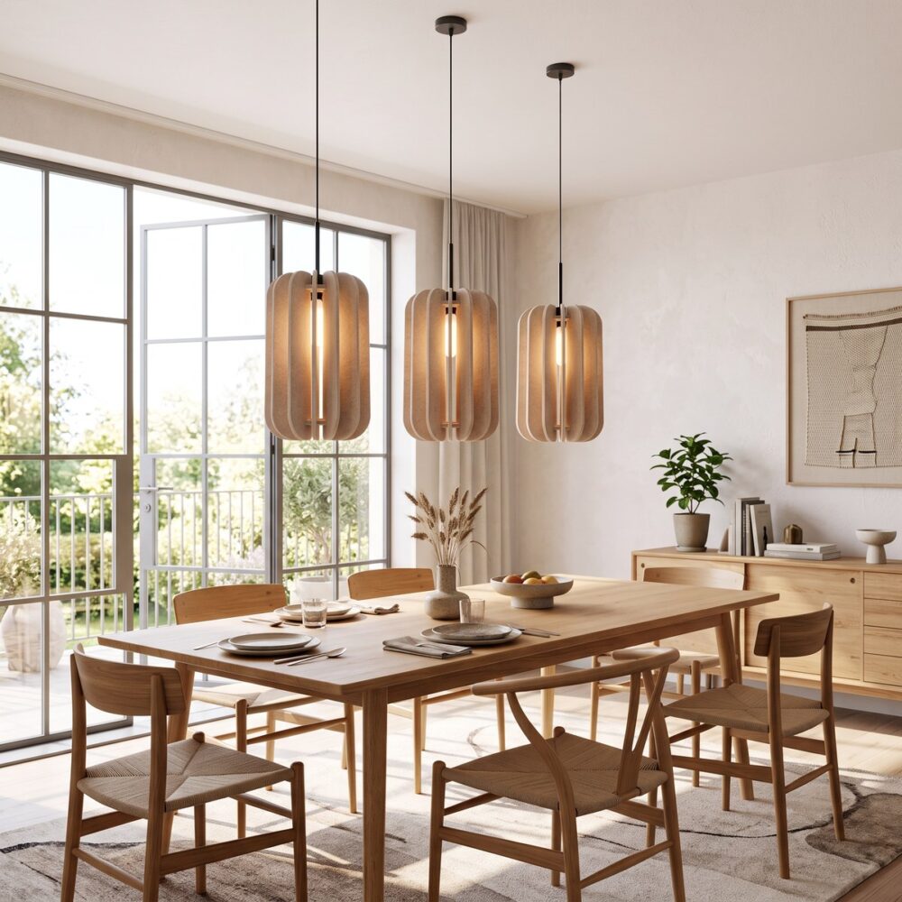 Design-Pendelleuchte aus Filz-Lamellen
