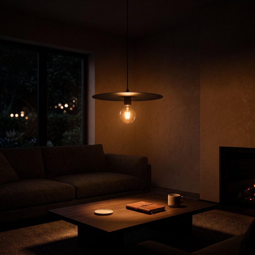 Moderne Pendelleuchte mit flacher Scheibe aus Stahl