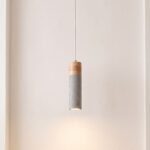 Moderne Pendelleuchte aus grauem Beton und Naturholz